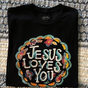 Black Graphic Tee - Jesus Loves You Design